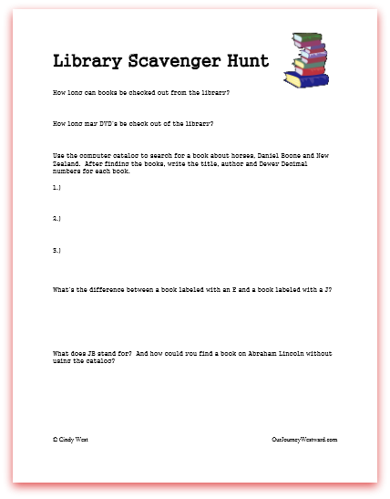 Library Scavenger Hunt Printable