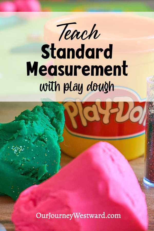 Green and pink play-doh advertising a class about teaching standard measurement with play-doh