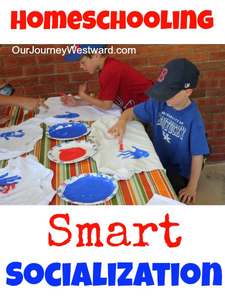 Homeschooling Smart Socialization blog post image with kids finger painting on t-shirts