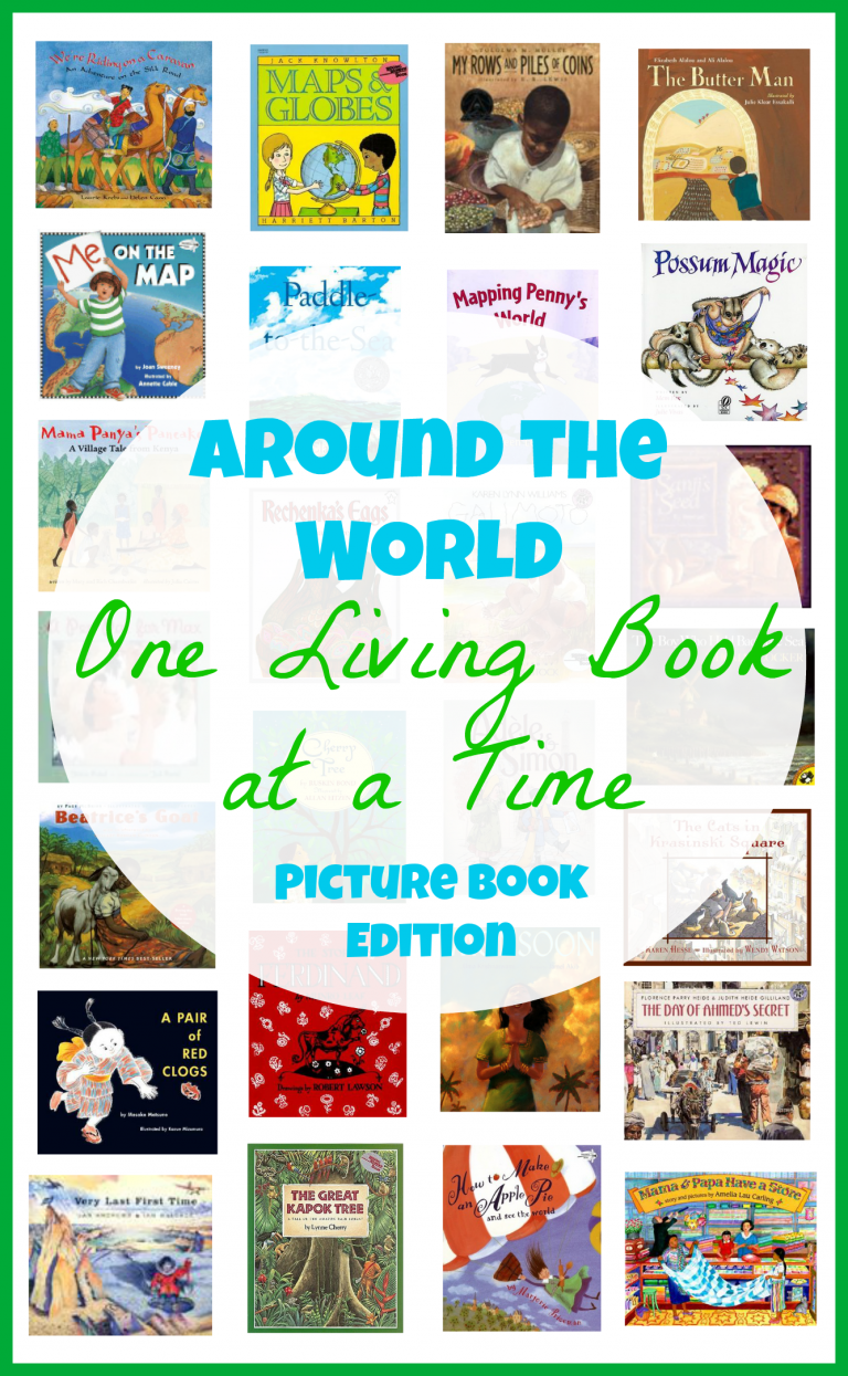 Around the World with living books blog image with a variety of living books.