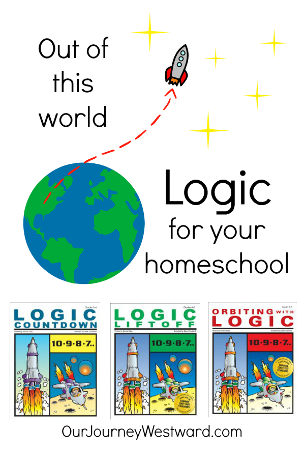 Out of this world logic image with a rocket lifting off from earth and images of the three books below.