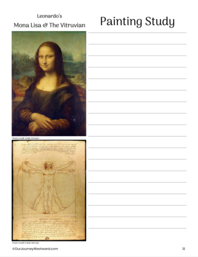 Painting Study notebooking page with examples of da Vinci's art