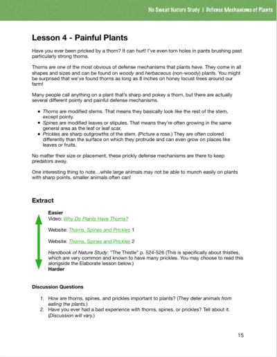 Sample lesson from Defense Mechanisms of Plants curriculum.