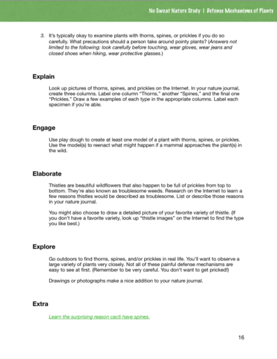 Sample lesson from Defense Mechanisms of Plants curriculum.