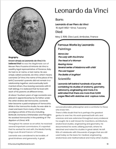 Leonardo da Vinci biography page