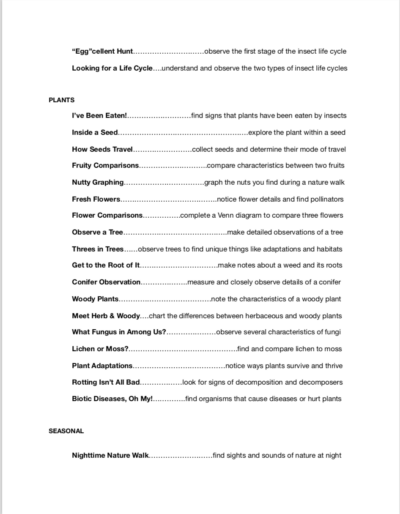 40 Nature Walks table of contents