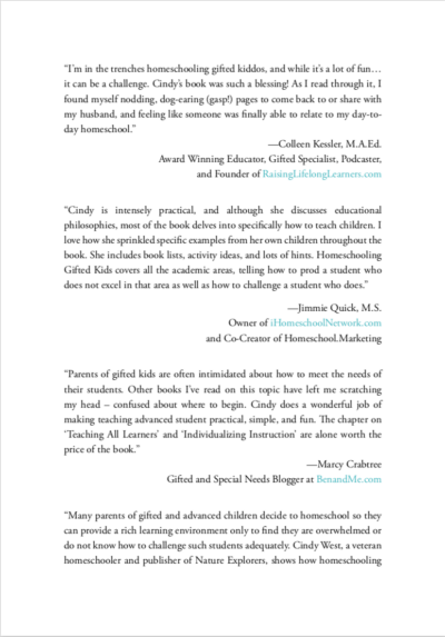Quotes from a book about homeschooling gifted kids.