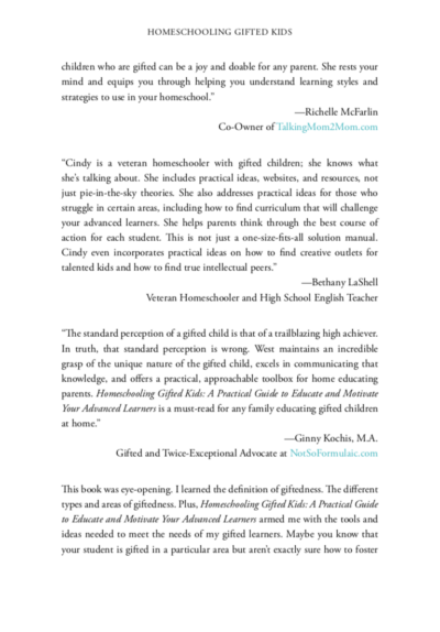 Quotes from a book about homeschooling gifted kids.