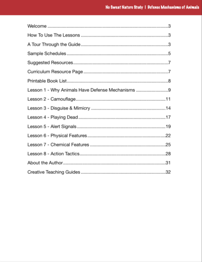Defense Mechanisms of Animals curriculum page