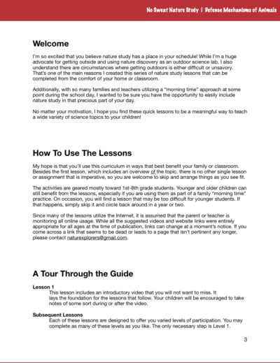 Defense Mechanisms of Animals curriculum page