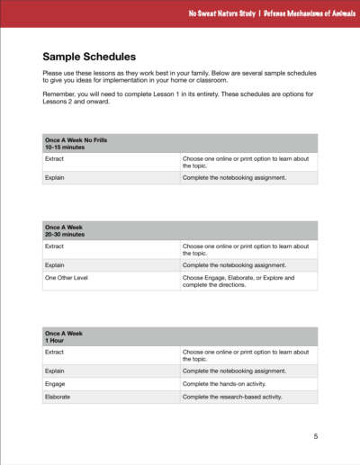 Defense Mechanisms of Animals curriculum page