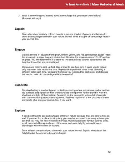 Defense Mechanisms of Animals curriculum page