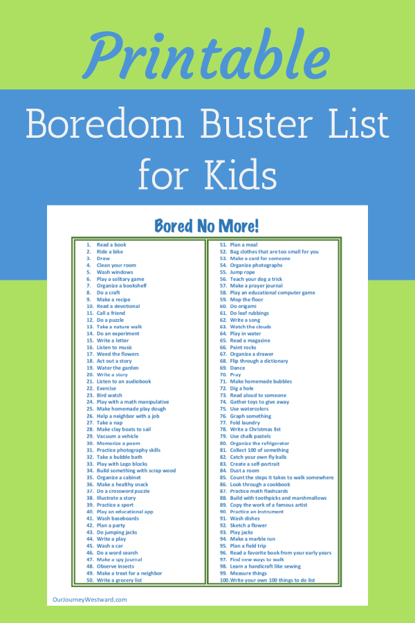 Kick boredom to the curb with this printable "I'm Bored" activity list for children 7+.