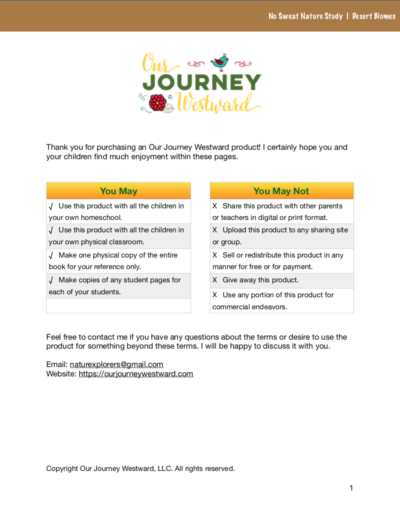 No Sweat Nature Study: Desert Biomes Science Curriculum page