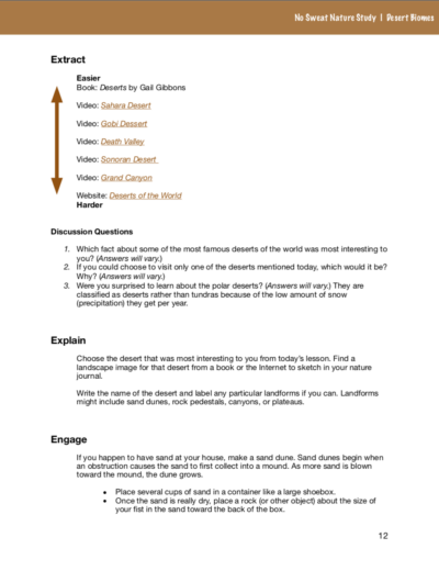 No Sweat Nature Study: Desert Biomes Science Curriculum page