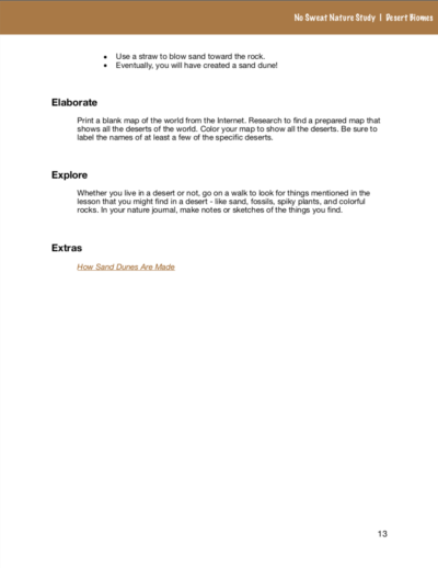 No Sweat Nature Study: Desert Biomes Science Curriculum page