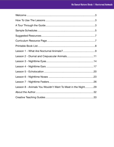 No Sweat Nature Study: Nocturnal Animals Science Curriculum page