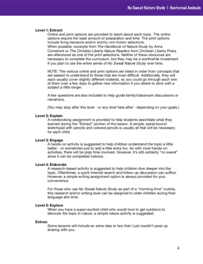No Sweat Nature Study: Nocturnal Animals Science Curriculum page