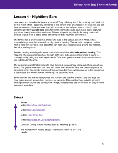 No Sweat Nature Study: Nocturnal Animals Science Curriculum page