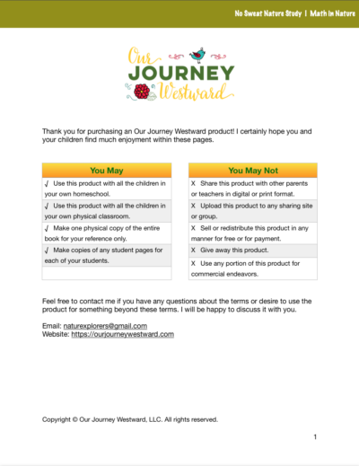 Page from the Math in Nature curriculum.