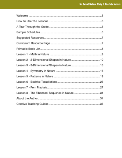Page from the Math in Nature curriculum.