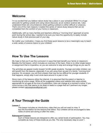 Page from the Math in Nature curriculum.