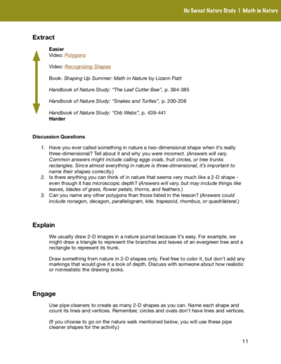 Page from the Math in Nature curriculum.