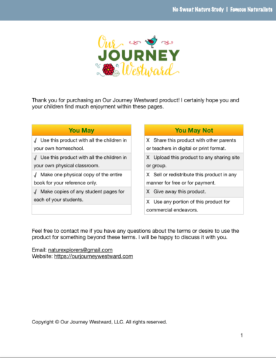 Page from the Famous Naturalists No Sweat Nature Study curriculum.