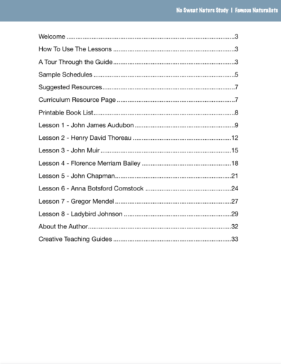 Page from the Famous Naturalists No Sweat Nature Study curriculum.