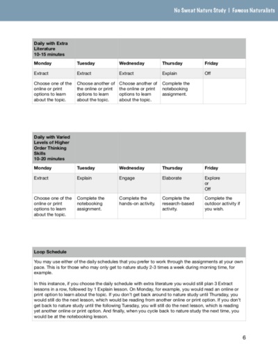 Page from the Famous Naturalists No Sweat Nature Study curriculum.