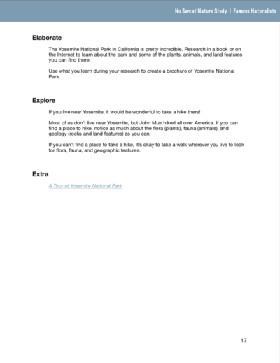 Page from the Famous Naturalists No Sweat Nature Study curriculum.