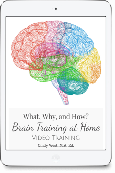 Brain training curriculum cover with a colorful brain on an iPad.