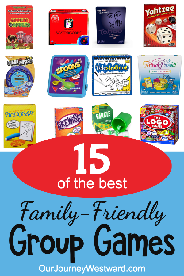 An image for a blog post about family-friendly group games, showcasing 12 fun games.