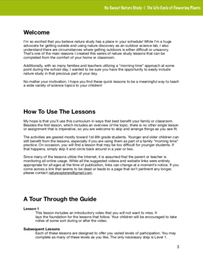 The Life Cycle of Flowering Plants No Sweat Nature Study curriculum preview.