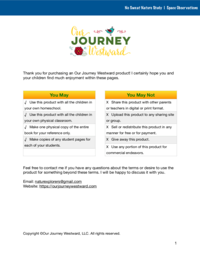 Space Observations No Sweat Nature Study curriculum.