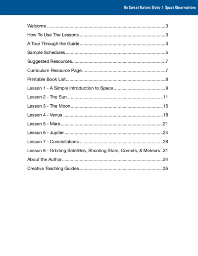 Space Observations No Sweat Nature Study curriculum.