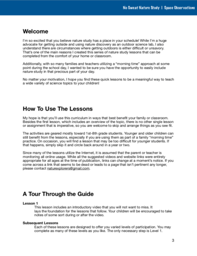 Space Observations No Sweat Nature Study curriculum.