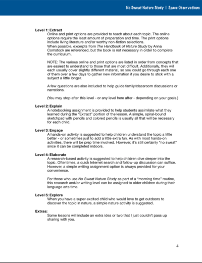 Space Observations No Sweat Nature Study curriculum.