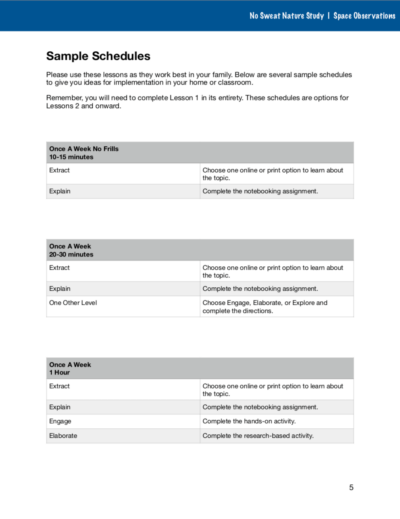 Space Observations No Sweat Nature Study curriculum.