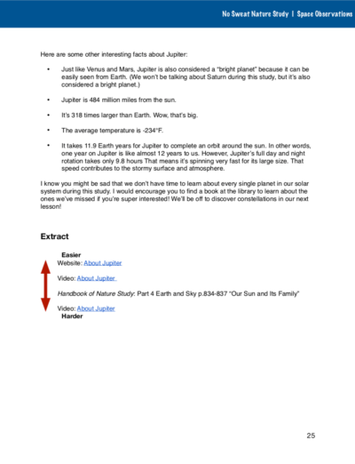 Space Observations No Sweat Nature Study curriculum.