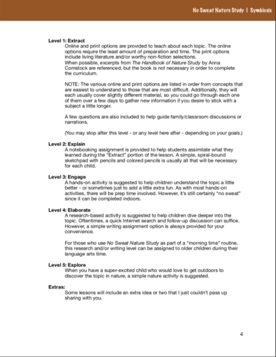 Symbiosis No Sweat Nature Study curriculum.