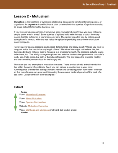 Symbiosis No Sweat Nature Study curriculum.