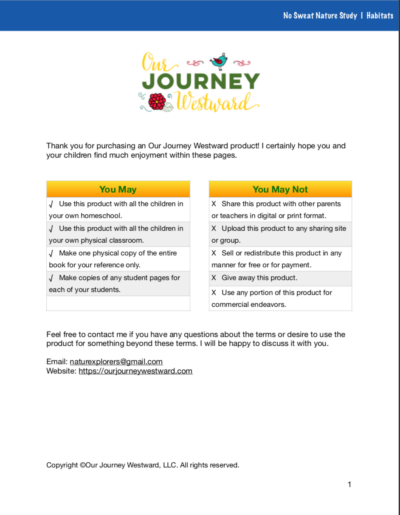 No Sweat Nature Study Habitats Curriculum