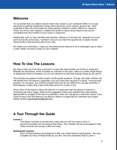 No Sweat Nature Study Habitats Curriculum