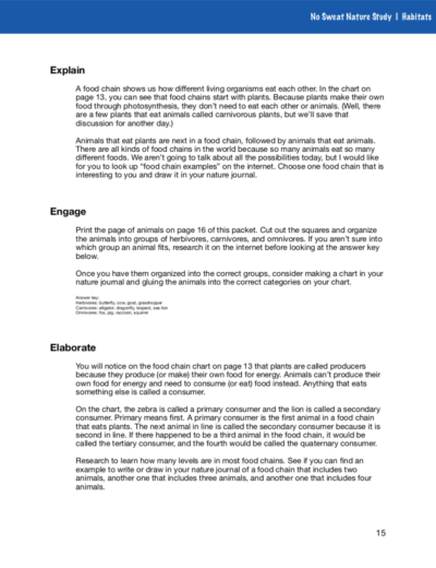 No Sweat Nature Study Habitats Curriculum