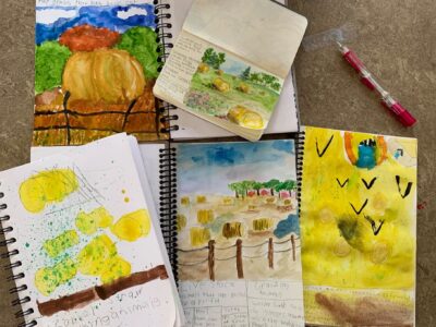 paintings of hay fields in nature journals